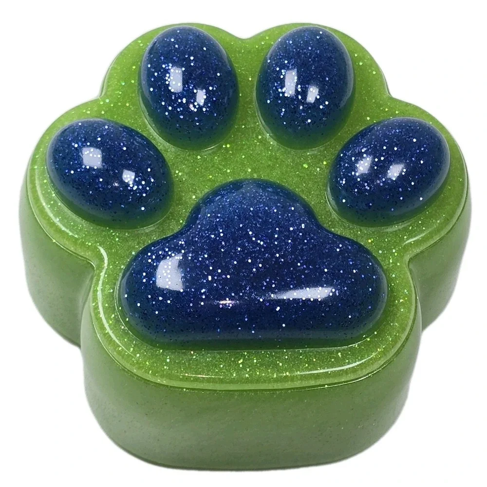 Handmade Resin Paw Print Trinket Box Green Blue Glitter Pet Memory Keepsake